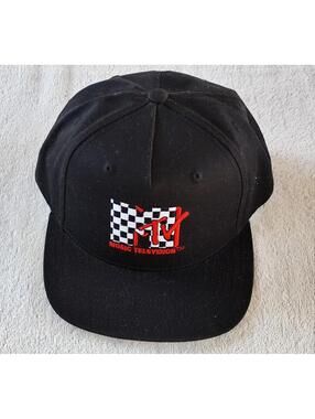 MTV MUSIC TELEVISION BLACK EMBROIDERED HAT CAP Viacom 2021 Vintage Checker Logo